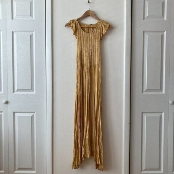 Free People Chambray Butterflies Midi Dress Mustard Striped - Picture 2 of 7